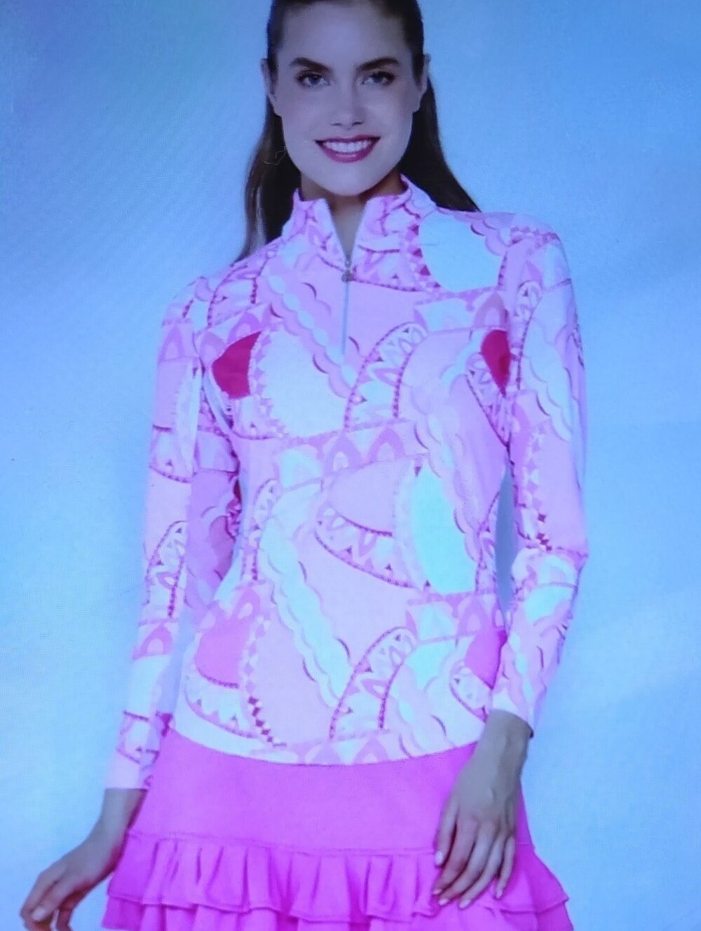 G Lifestyle Women's Long Sleeve Golf Mock Neck 1/4 Zip Pullover UPF50 Pink Top L